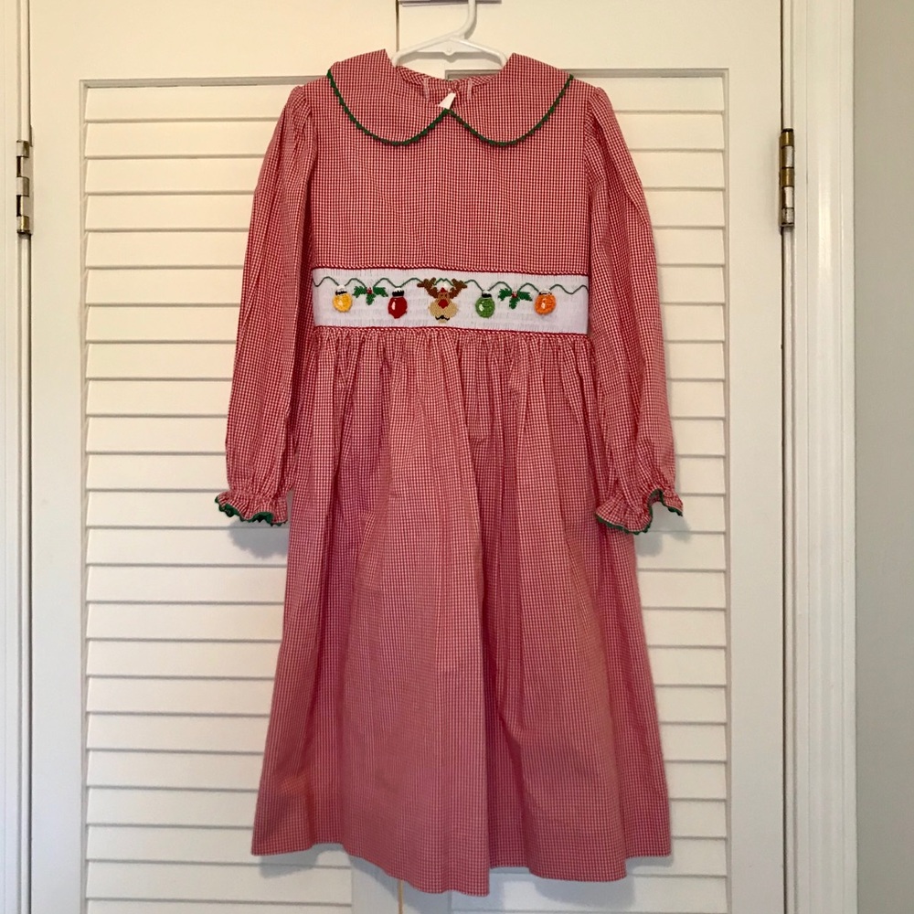 Smocked Christmas Dress Long Sleeves Reindeer